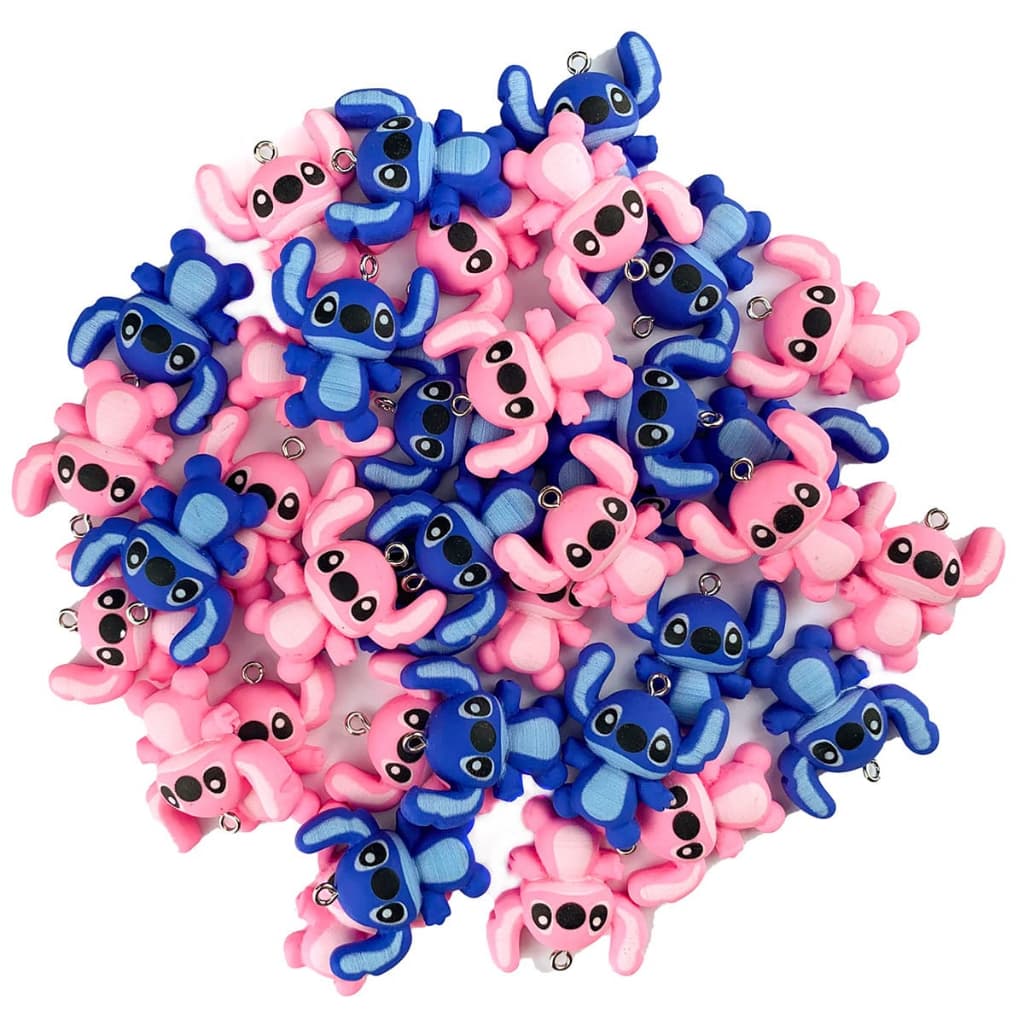 Aplique Stitch para laço Pingente para Pulseira artesanato Lilo Stitch Azul e Rosa