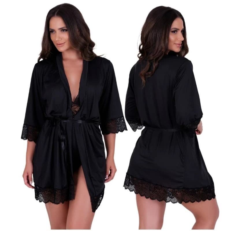 ROBE SENSUAL DETALHES EM RENDA ROUPÃO FEMININO AMAMENTAÇÃO LUXO HOBBY PIJAMA MANGA MÉDIA.