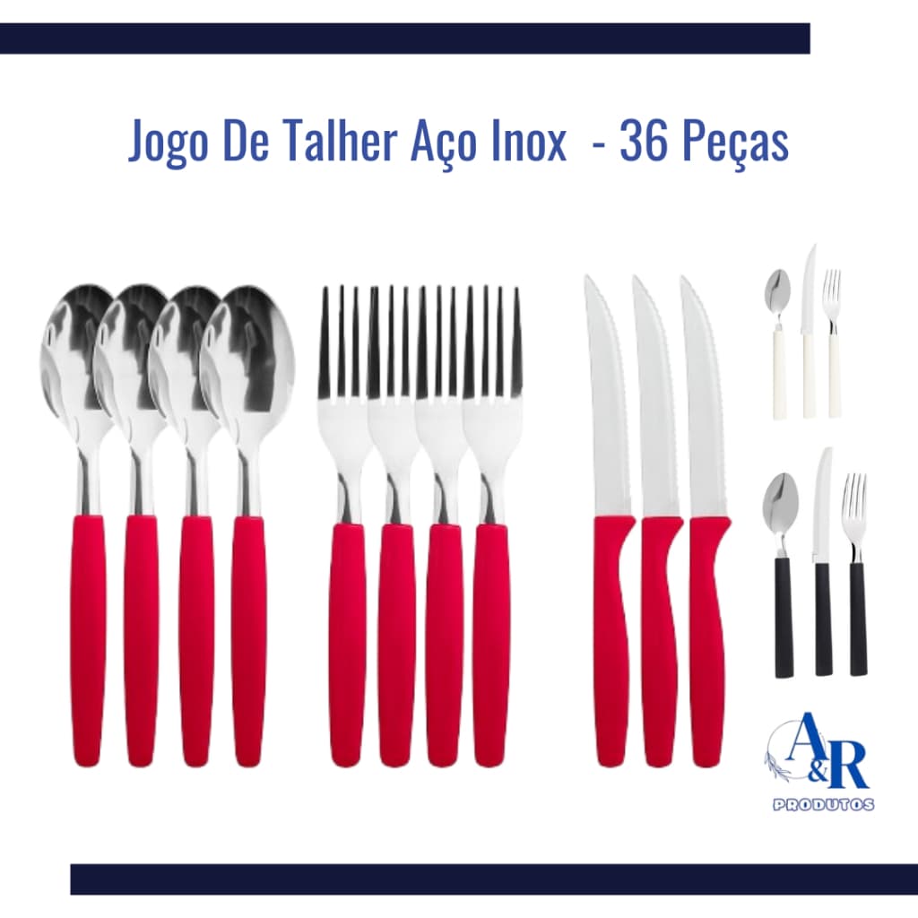 Jogo De Talheres Aço Inox 36 Peças 12 Facas 12 Garfos e 12 Colheres de Mesa Casa