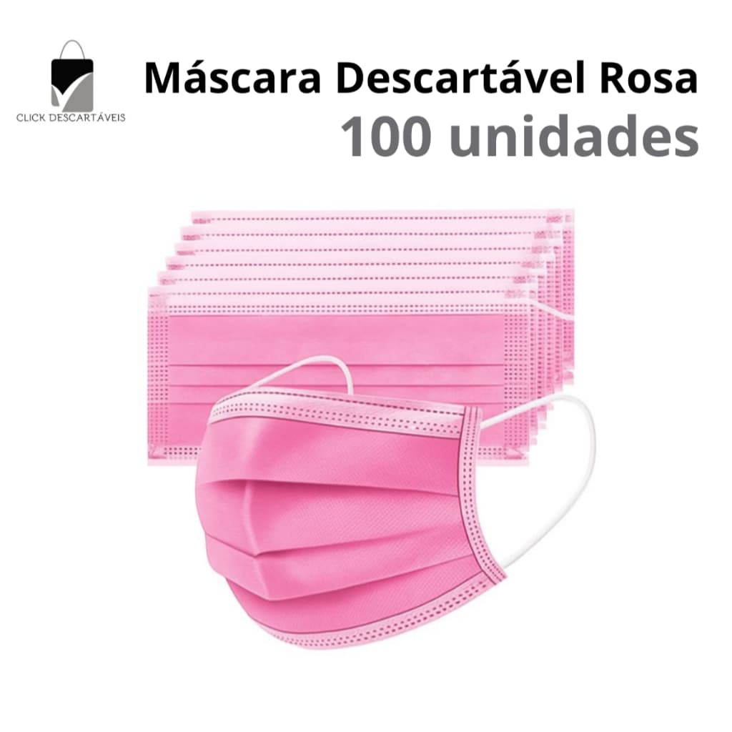 Kit 100 Máscara Descartáveis Rosa,Pink Tripla Camada Com Clipe Nasal Adulto