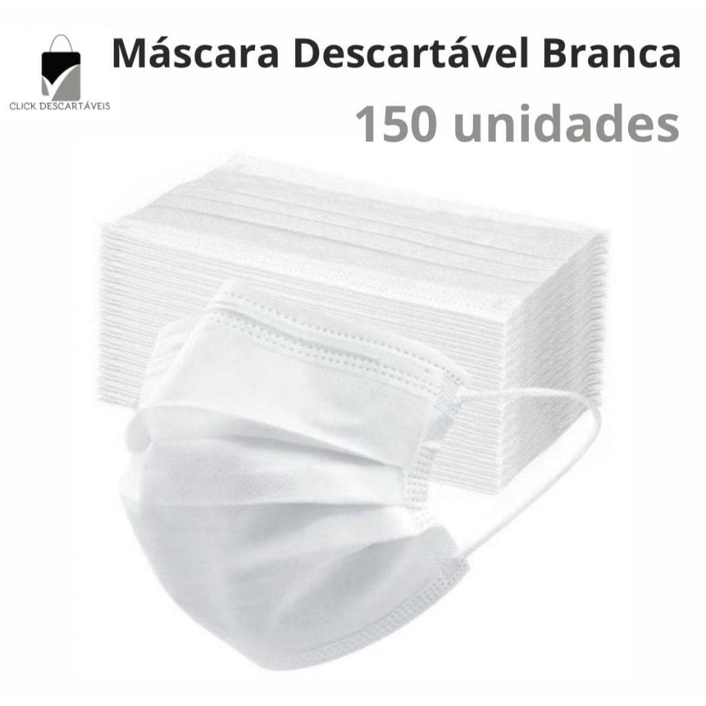 Kit Até 600 Máscara Descartável Branca TNT Com Clip Nasal Tripla Camada