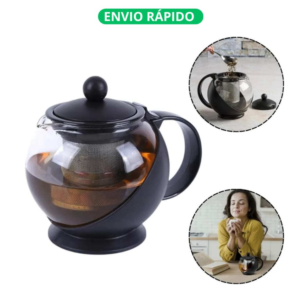 Jarra Infusora Chaleira Bule de Vidro e Inox Com Coador de Chá 750 ML Infusor