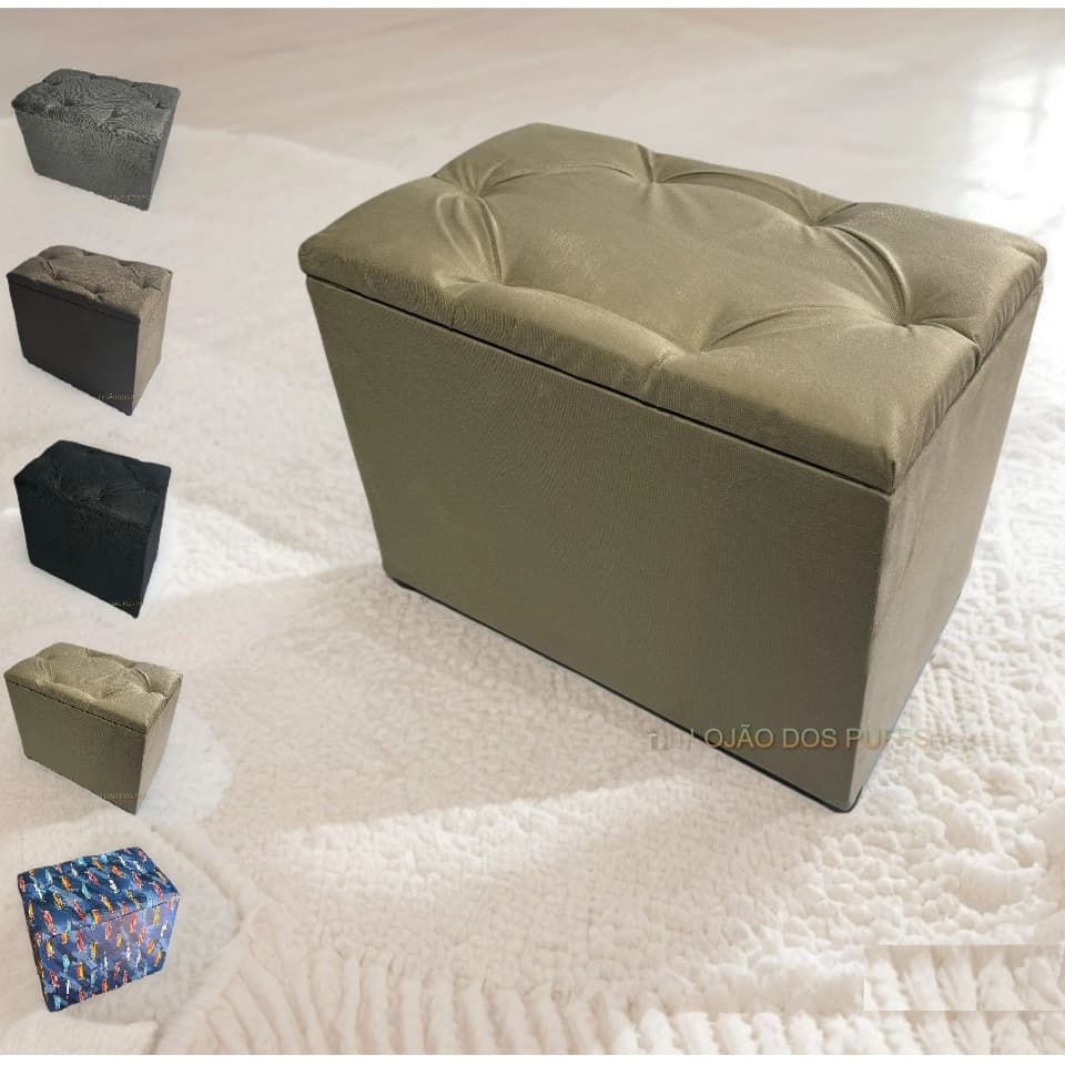 PUFF BAU TECIDO VELUDO SUEDE ORGANIZADOR PORTA OBJETOS DECORATIVO QUARTO CASA PENTEADEIRA - PROMOÇÃO