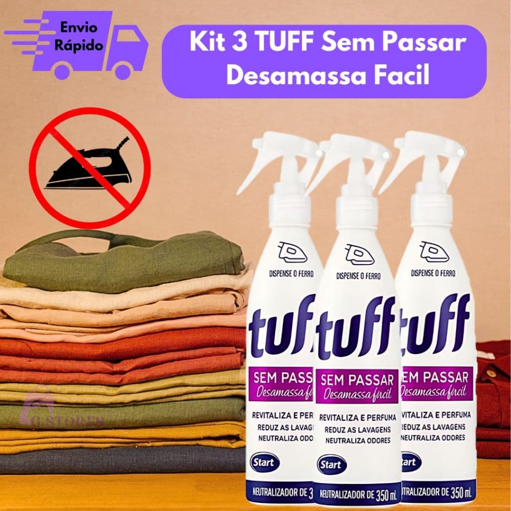 Kit 3 Tuff Sem Passar: Desamassa Fácil, Perfuma e Neutraliza Odores Start 350ML