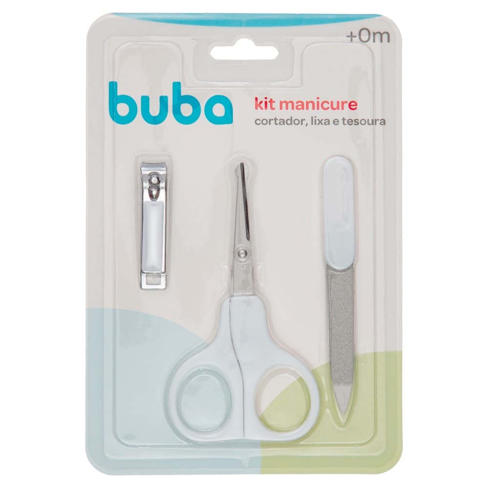 Kit Manicure De Bebê Tesoura Lixa Cortador De Unhas Buba Cor Azul , Branco