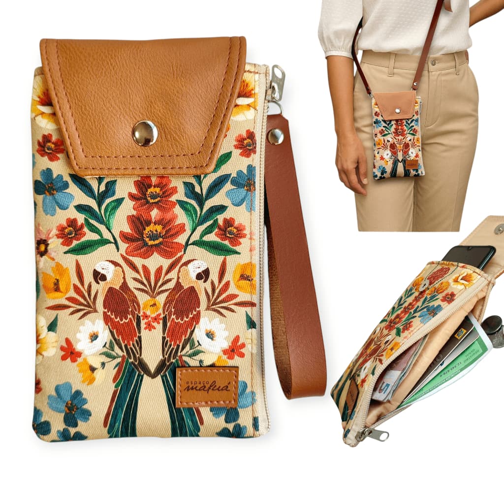 Carteira porta celular bolsa de tecido feminina DUO várias cores