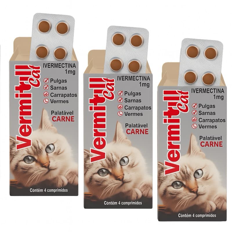 Vermitril Cats Comprimidos anti pulgas, carrapatos, sarnas e vermes - comprimidos sabor carne para gatos