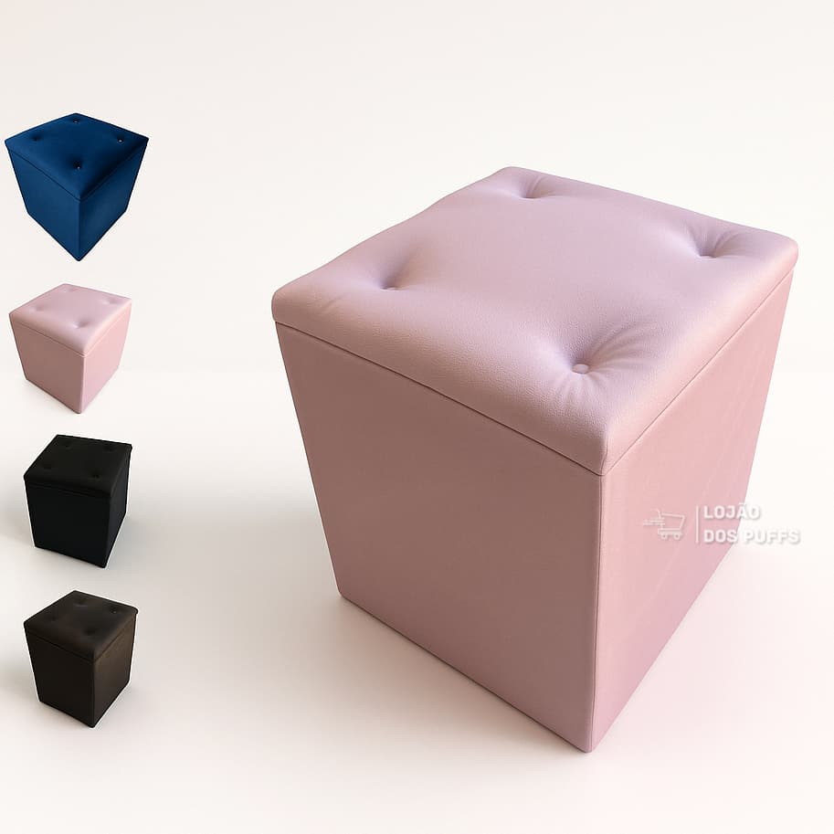 PUFF BAU VELUDO OU SUEDE PORTA OBJETOS BRINQUEDO SAPATO ROUPA DECORAÇÃO CASA PENTEADEIRA PB PROMOÇÃO