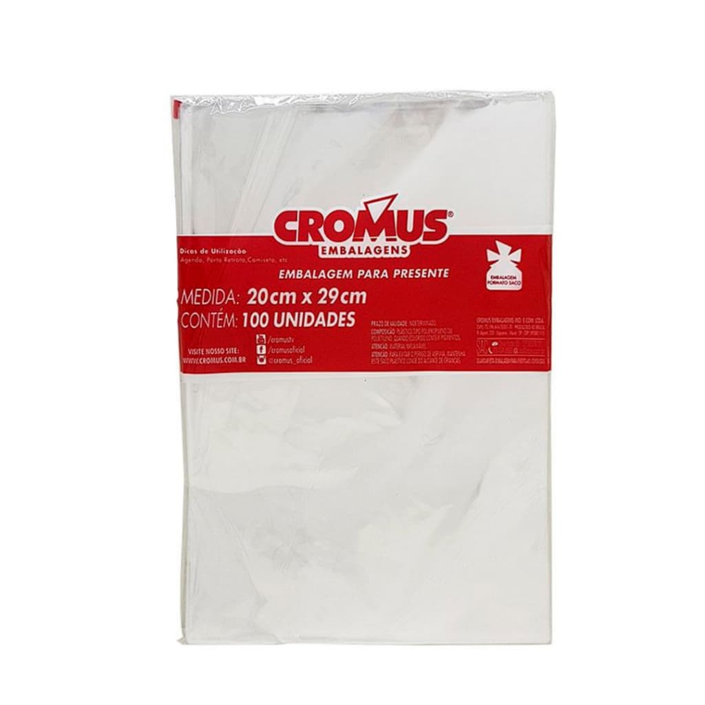 100 un Saco Transparente 20x29 Liso Incolor Celofane Cromus Presentes Lembrancinhas Doces Biscoitos