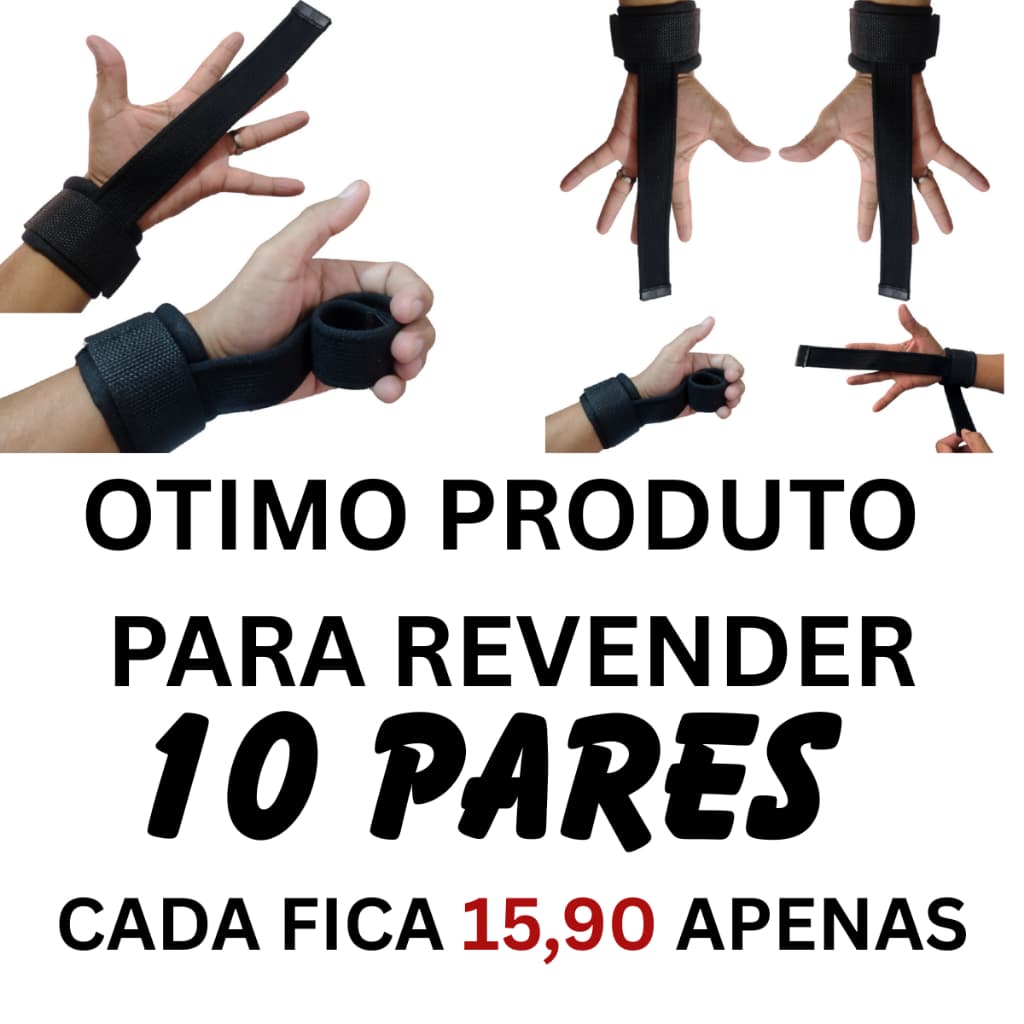 Kit 10 Pares Tala Strap com Munhequeira para Academia | 100% Algodão | Musculação, Treino, Revenda