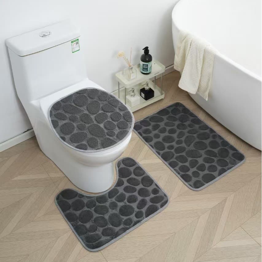 Tapete Jogo De Banheiro 3 Pçs Antiderrapante Liso ( DESENHOS E COR VARIADOS)