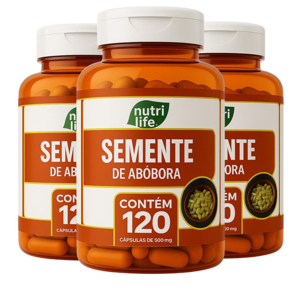 3 Unidades Suplemento Semente de Abóbora - 120 Cápsulas 500mg - Nutrilife