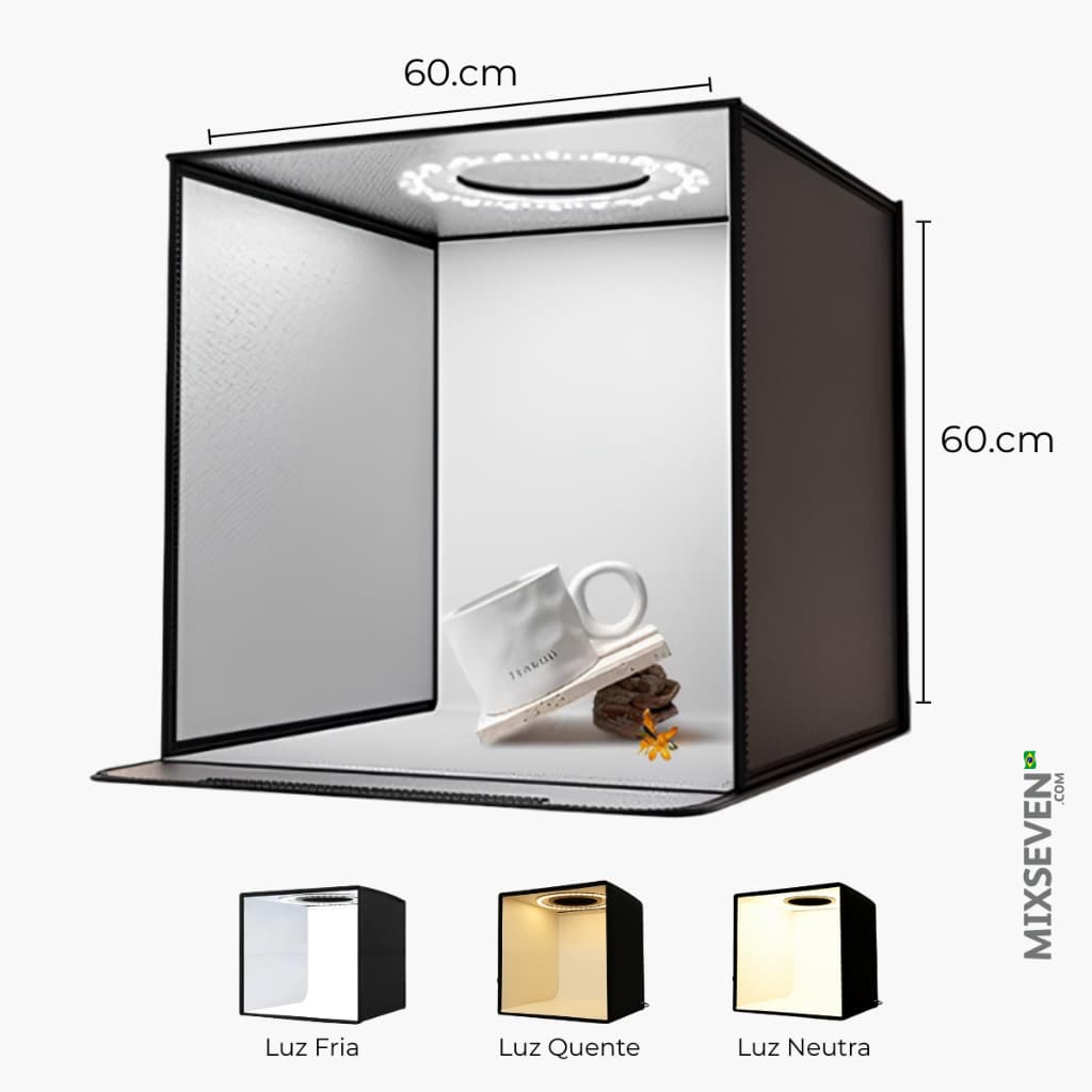 Lightbox Fotográfico 60x60cm Dobrável com Iluminação Profissional
