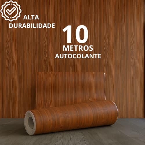 PAPEL DE PAREDE 10 METROS AUTO ADESIVO LAVÁVEL MADEIRA PVC DECORATIVO COM COLA