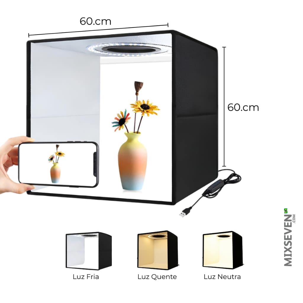 Mini Estúdio Fotográfico 📸 60x60cm Dobrável Iluminação Brilho Ajustável Box Profissional Oficial Envio 24h