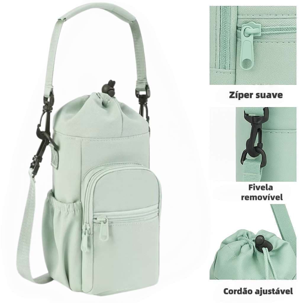Porta garrafa de água 40oz com 2 bolsos alça ajustável gancho chave impermeável para esporte e viagem