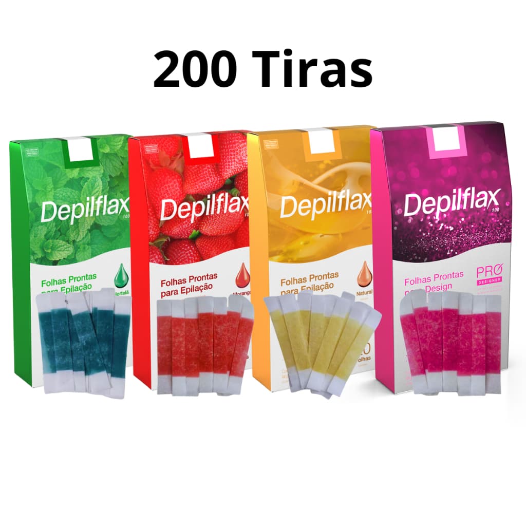 200 Tiras 100 Pares Cera Pronta Sobrancelhas Buço Natural Morango Hortelã Tutti Frutti Depilflax