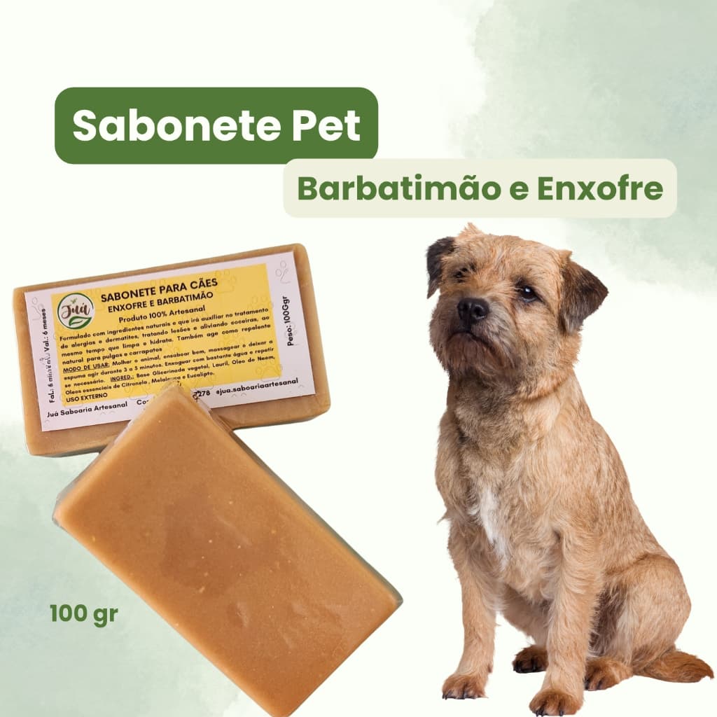 Sabonete Natural Pet Anticoceira – Alergias, Irritações e Pele Delicada - Barbatimão e Exxofre