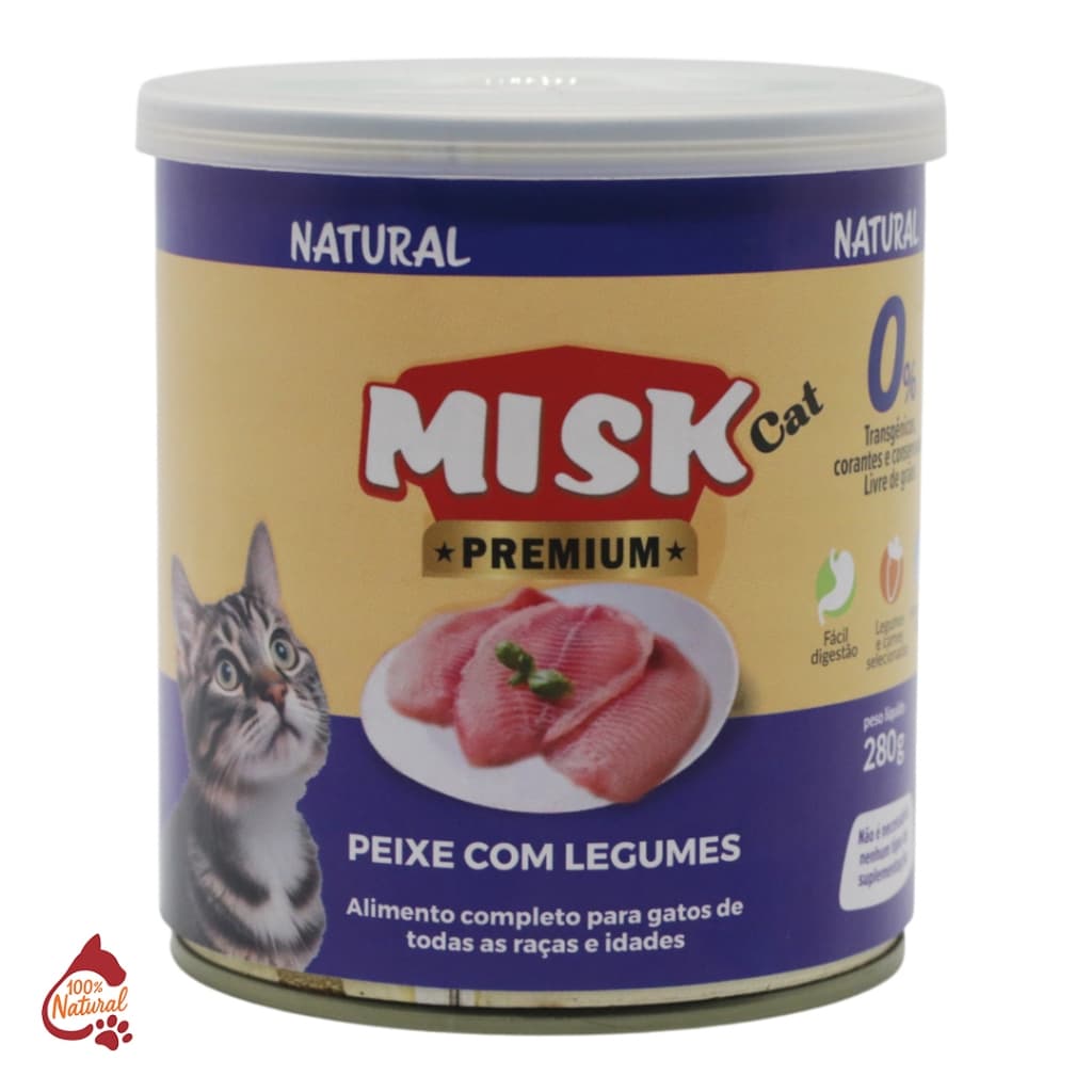 Ração Úmida 100% Natural Misk Gatos Sabores Diversos Saudável Todas as Idades