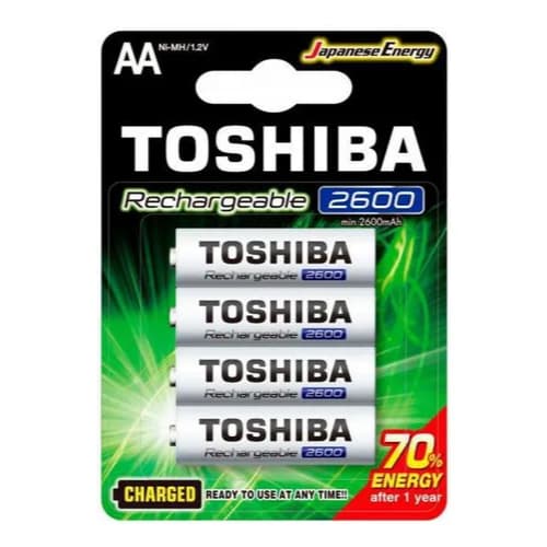 Pilha Recarregável Toshiba AA 1,2V 2600mAh Tamanho Médio TNH6GAE Com 4 Unidades