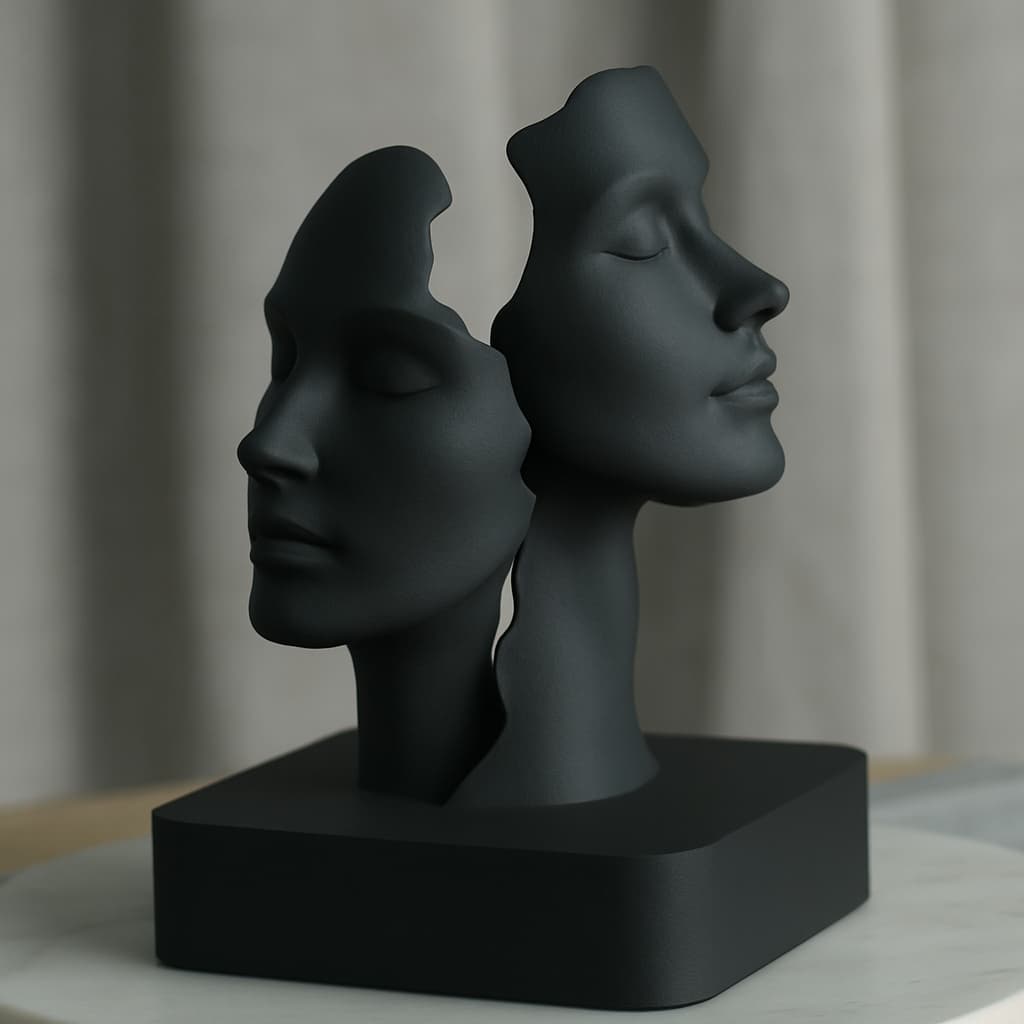 Escultura Face Dupla Minimalista | Decoração Moderna para Sala e Escritório