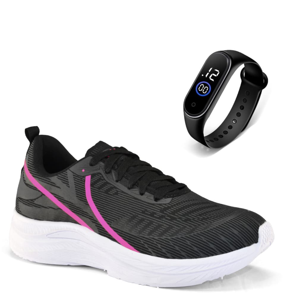 Tênis Feminino Casual Leve + Kit Relógio Academia Barato Macio Confortável Caminhada Promoção