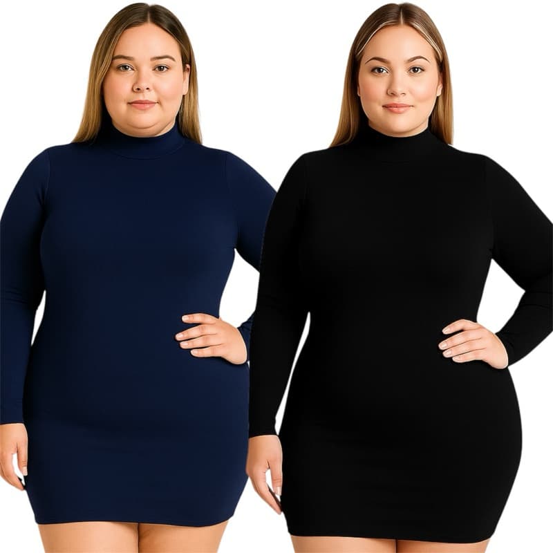 Vestido Canelado Manga Longa com Gola Tubinho Blogueirinha Vestido Plus Size Vestinho Longo Gestante Vestido pra Gravida