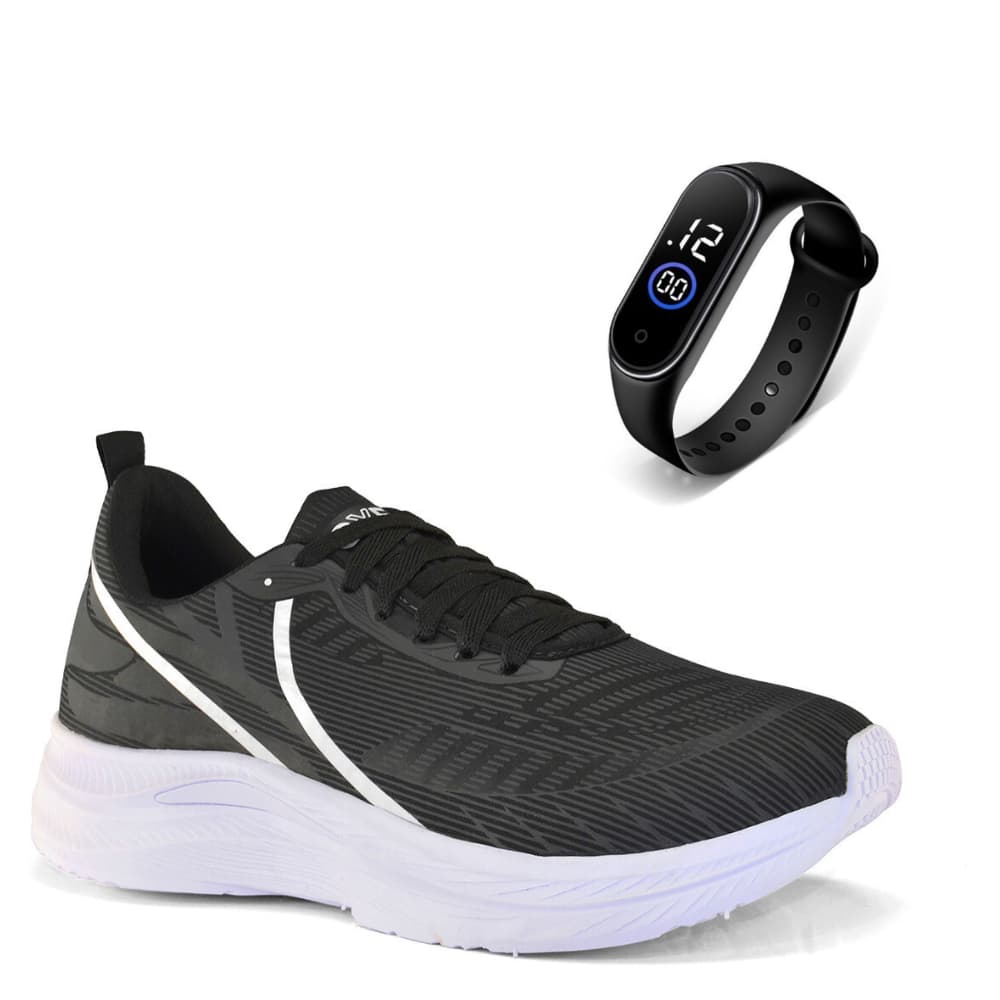 Tênis Masculino Leve Confortáve + Kit Relógio Academia Casual Barato Caminhada Macio Promoção