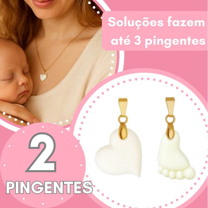 Kit Jóia Pingente de Leite - Coração Gota Pezinho entre outros - lembranças maternidade