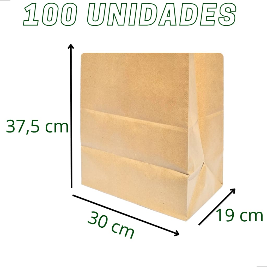 Saco Kraft Papel Delivery Grande GG 30x37,5x19 cm (100 Unidades)