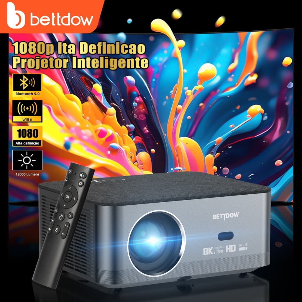 BETTDOW Full HD 1080P Projetor 4K 8K 700ANSI 13000Lumens Android WiFi LED Projetor de filme de vídeo LED Home Theater