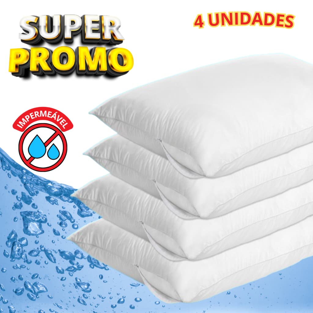 Kit 4 Fronhas Impermeável Anti - Ácaro Branco com zíper 70cm x 50cm Promoção