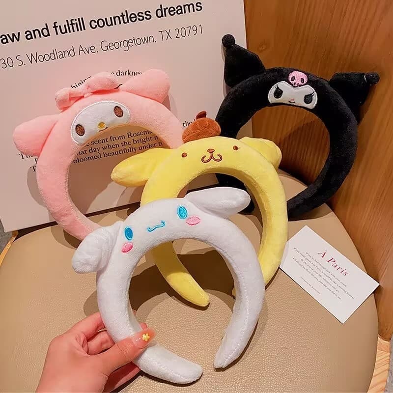 Cute Argola De Pêlos De Desenho Animado Sanrio Melody Canela Cão Lavando O Rosto Menina Pelúcia Com Aba Larga Tiara