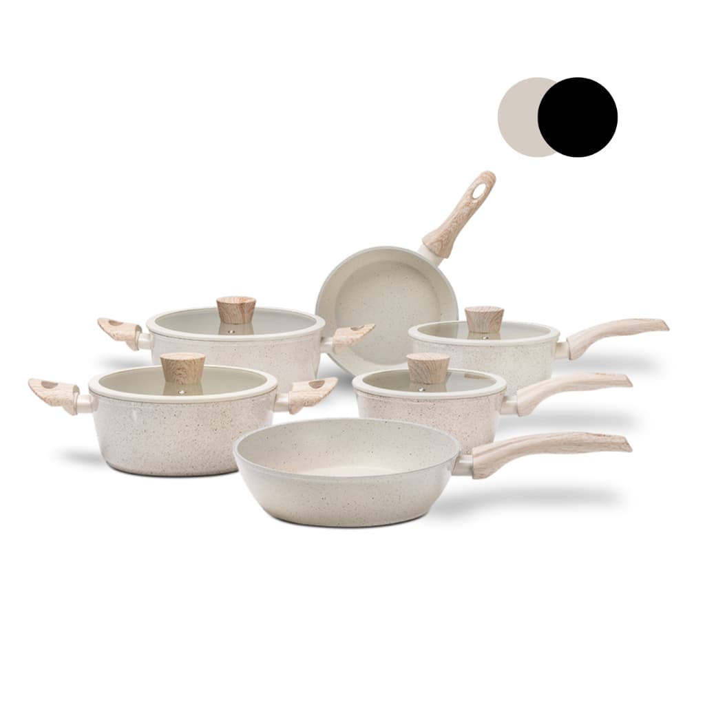 Jogo de Panelas 6 Peças Brinox Antiaderente Ceramic Life Sirius Vanilla e Preto - Com Indução