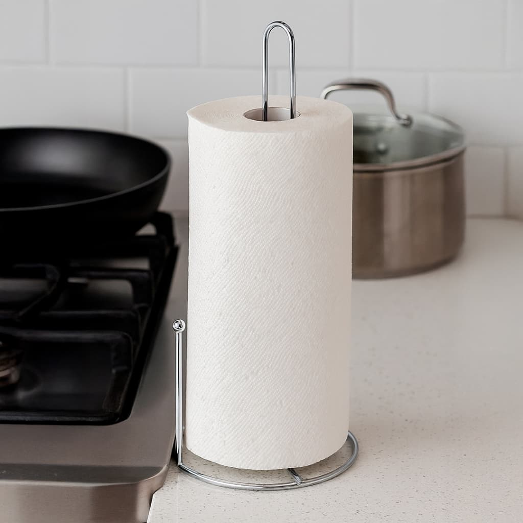 Suporte de Mesa para Papel Toalha em Metal Cromado Organizador de Bancada