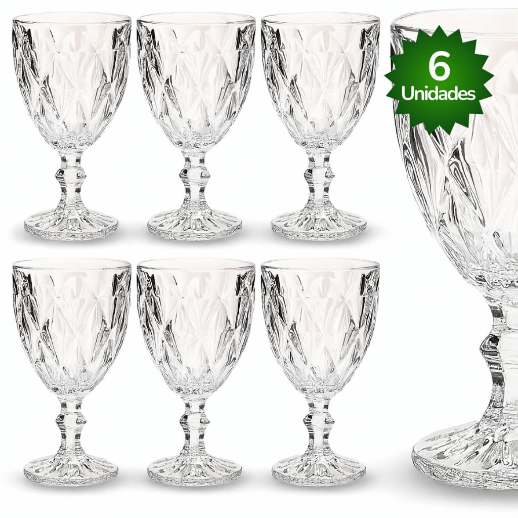Jogo de Taças Diamante Copo Vidro Transparente Bico De Jaca 330ml