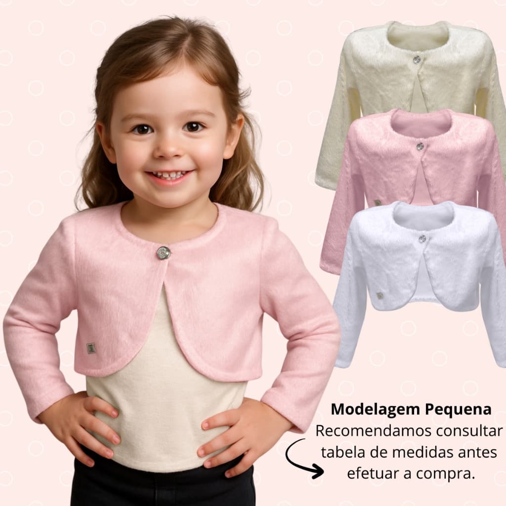 Bolero Infantil Casaco Casaquinho de Pelo Plush Inverno Branco Menina Festa Casamento Aniversário