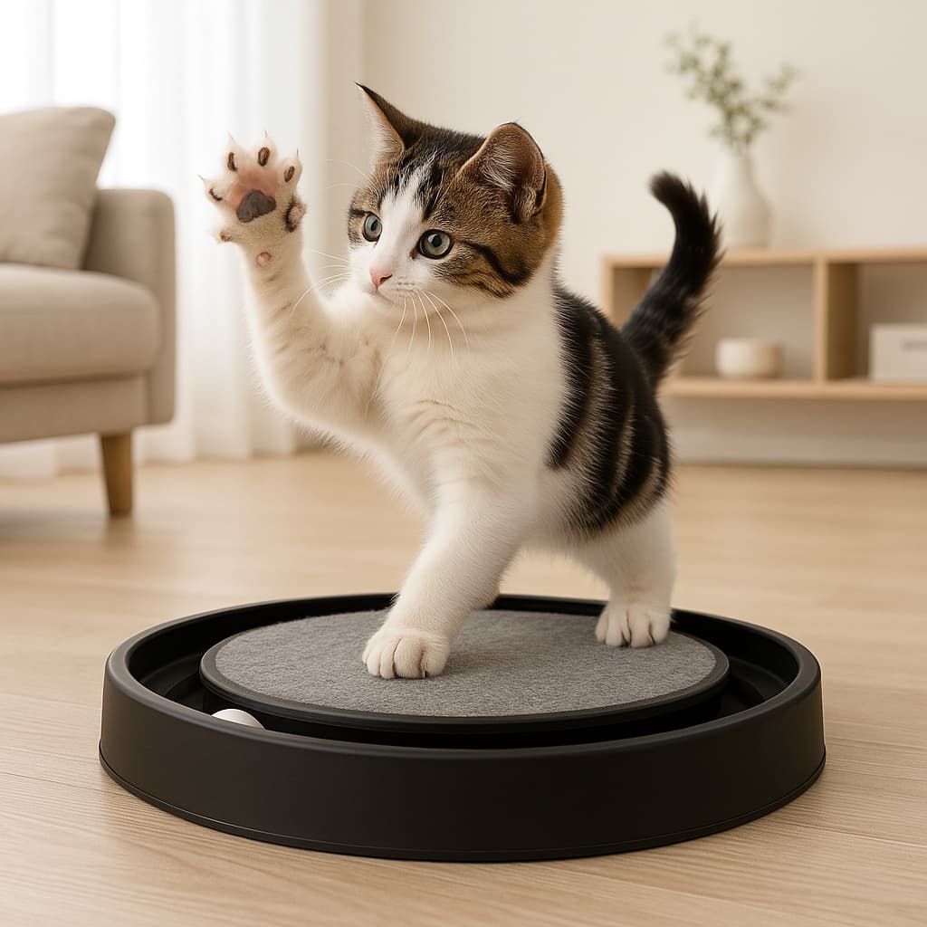 Arranhador Redondo para Gatos com Carpete e Bolinha Interativa 35cm Antiestresse e Antiarranhões