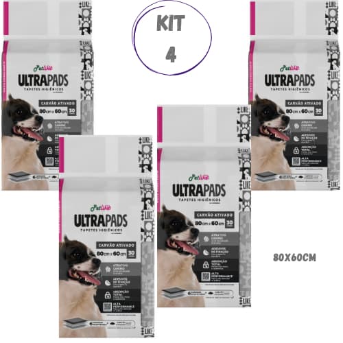 Tapete Higiênico Cães Cachorro Ultra Pads 80x60cm com 30/60/90/120 unidades Carvão Petlike
