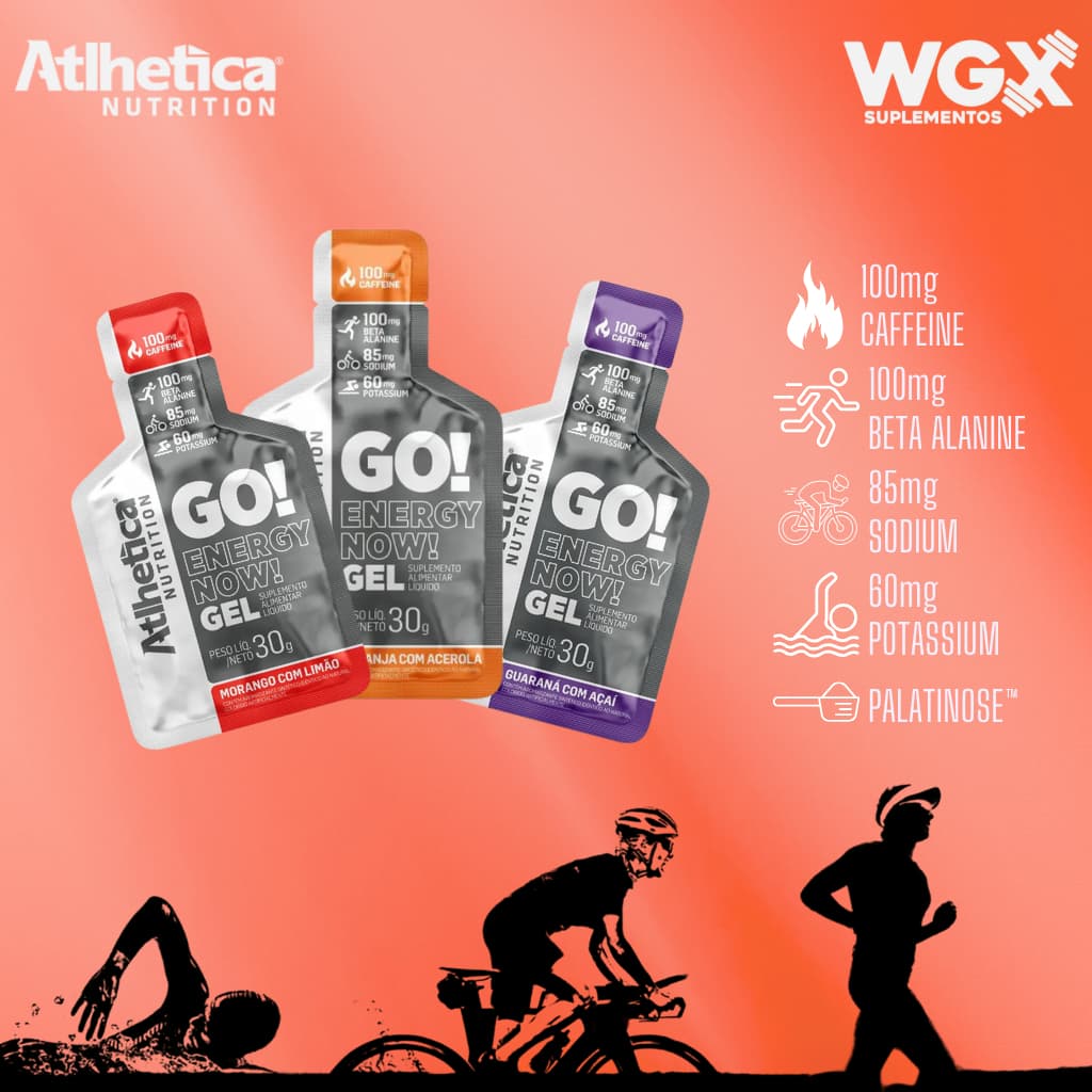 GO! Energy Now Gel - Atlhetica Nutrition - Carboidrato em gel - Caixa com 10 sachês de 30g cada