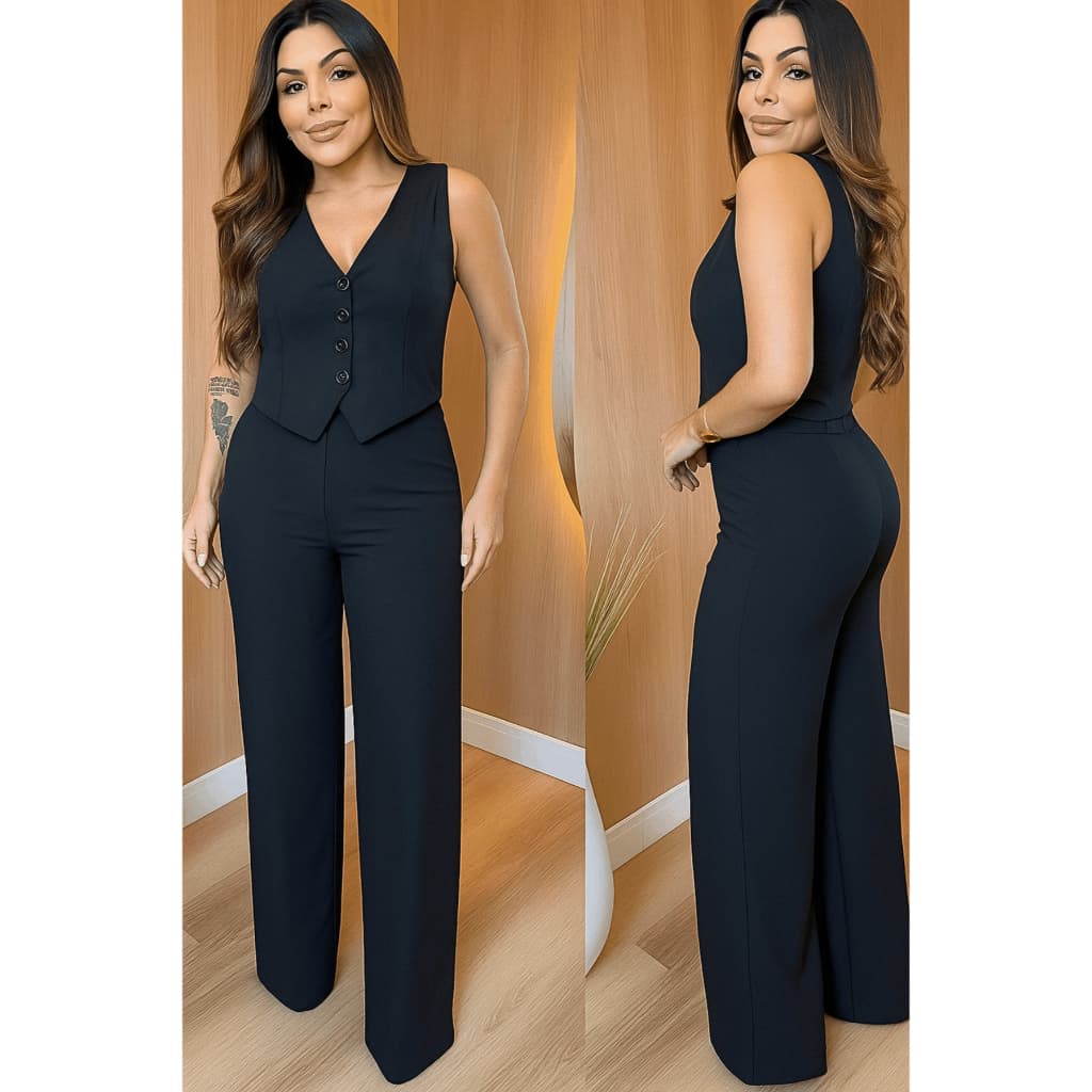 Conjunto Feminino Alfaiataria Blusinha Colete Calça Pantalona Social P M G GG Elegante com Botão Moda Mulher Evangélica