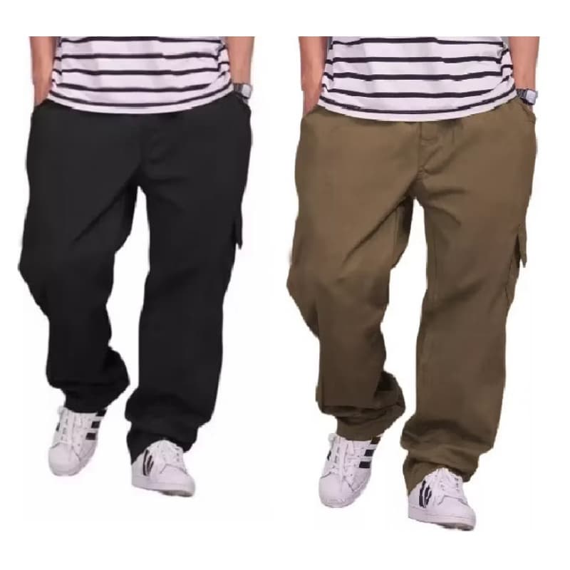 kit com duas calças cargo larga street corte reto