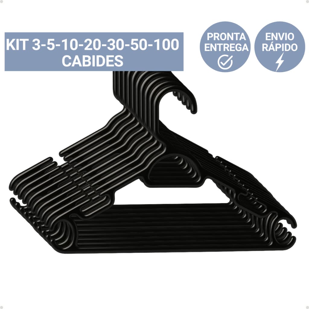 KIT Cabide Preto Adulto Reforçado Resistente Combo Cabides em Atacado Promoção Organizador de Roupas