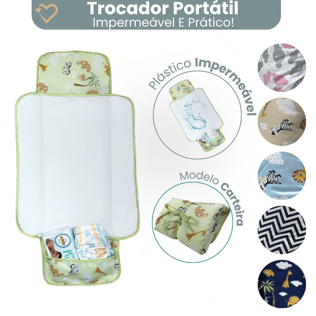Trocador De Fralda Portátil Impermeável Dobrável Lindas Estampas Menino Menina