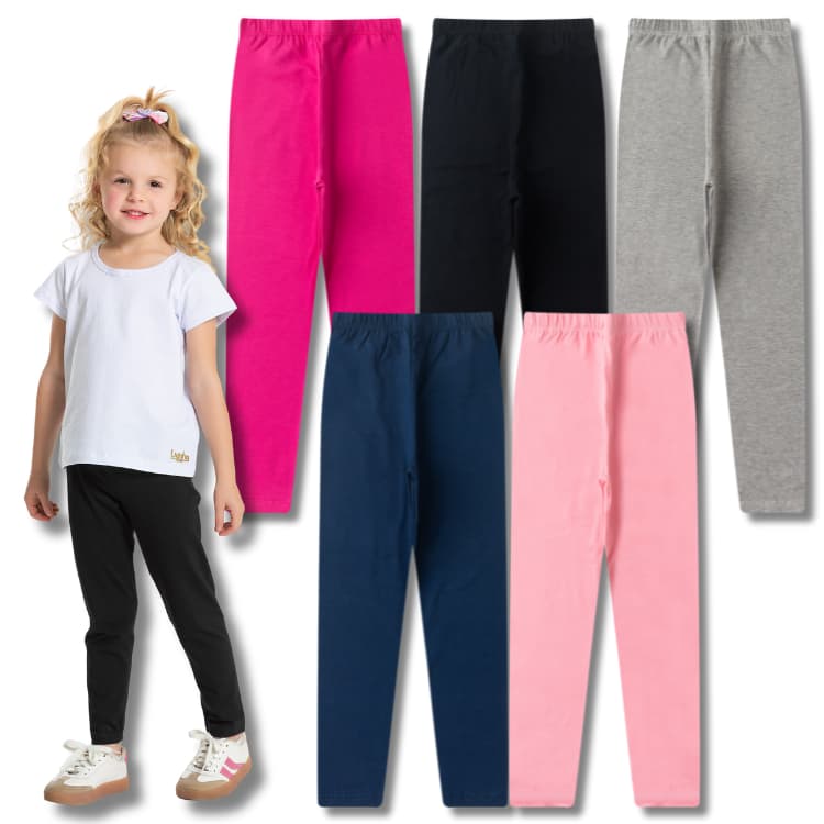 Kit Sortido Legging Lisa Escolar Menina/Feminina Infantil Juvenil do 4 ao 16 em Cotton - Calça