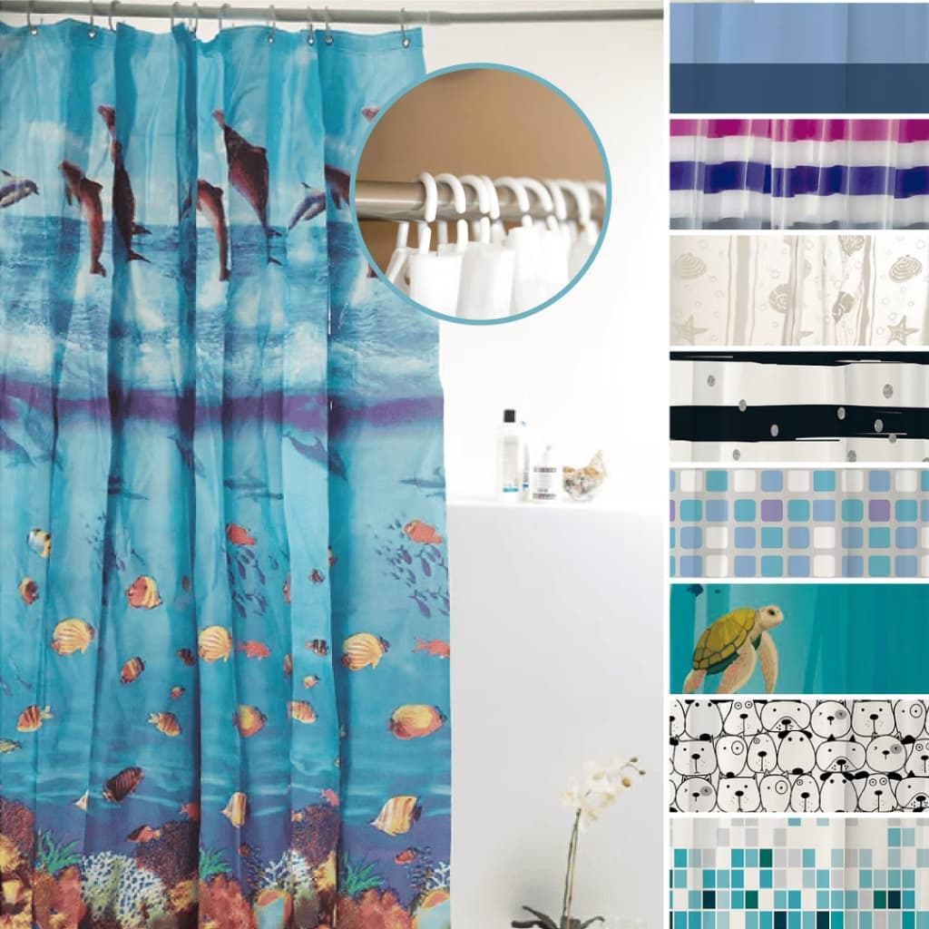 Cortina Para Box Banheiro PVC Com Ganchos Resistente Vários Modelos Alta Qualidade 1,98x1,80m