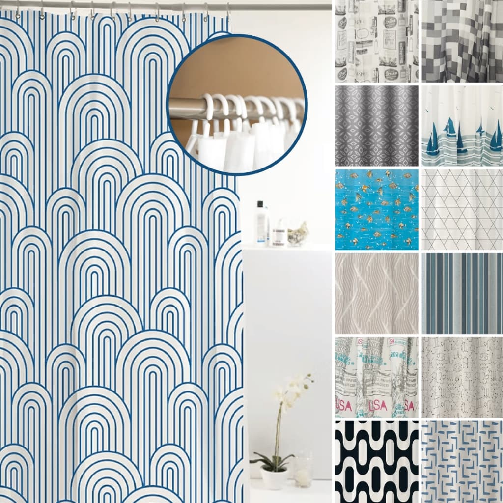 Cortina Para Box Banheiro Poliéster Com Ganchos Resistente Vários Modelos Alta Qualidade 1,98x1,80m