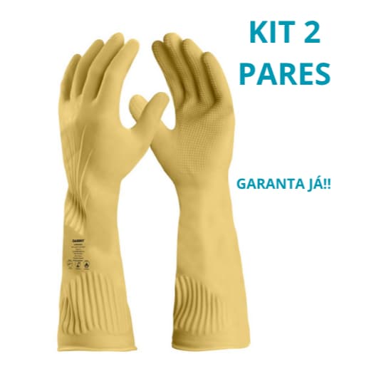 Kit 2 Luva Ranhurada de Latex Longatex CA 9567 Danny Luva Seguranca Limpeza Resistencia Termica
