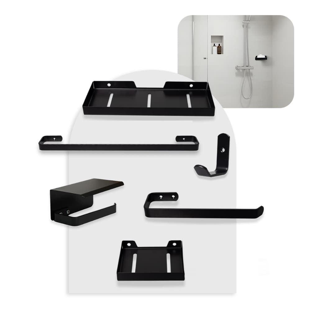 Kit Acessórios para Banheiro Preto Fosco 6 Peças em Alumínio | Moderno e Resistente