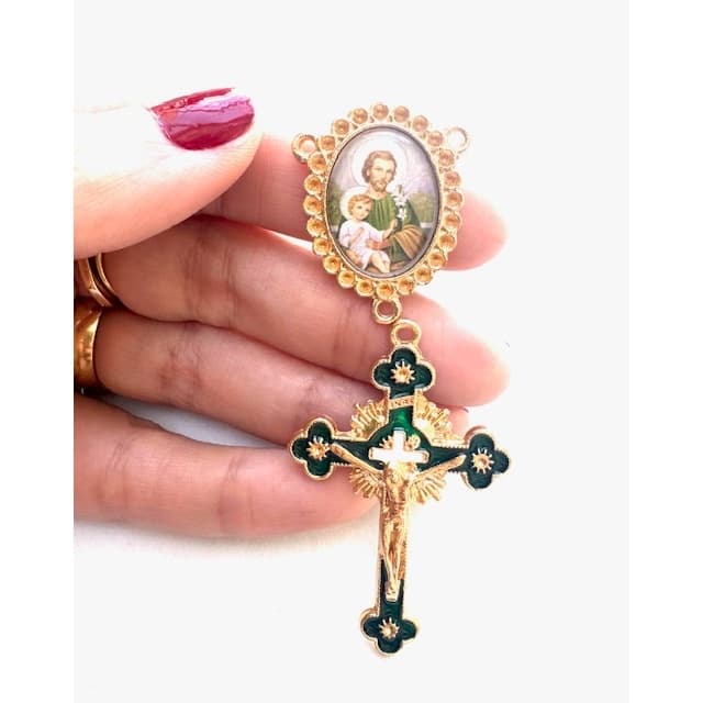 Entremeio São José + Cruz Esmaltada (1 Dupla) - BANHO OURO CATAFORÉTICO Nº292